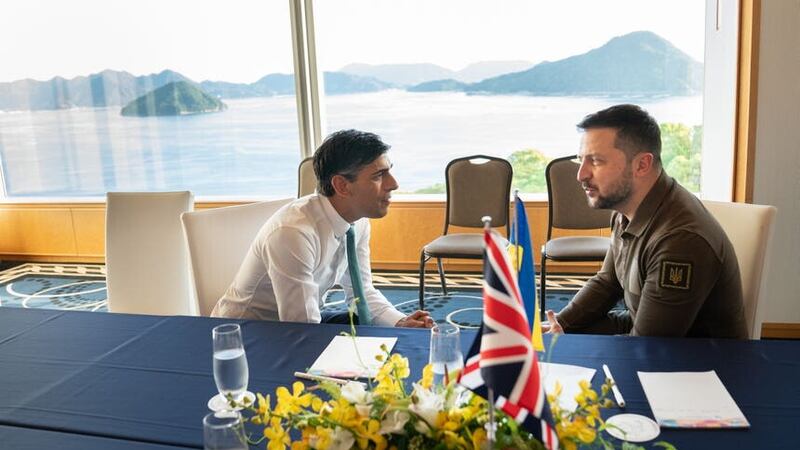 Rishi Sunak and Volodymyr Zelensky meet during the G7 summit in Hiroshima, Japan (Stefan Rousseau/PA)