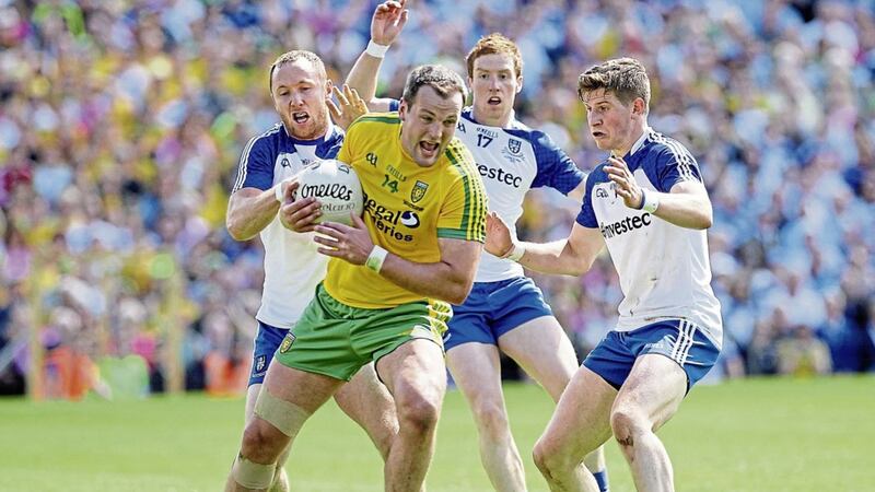 Ulster Gaa Football Senior Champiomship Final between Donegal and Monaghan..17/07/2015.Monaghan Vinny Corey Donegal  Michael Murphy.Pic Philip Walsh.