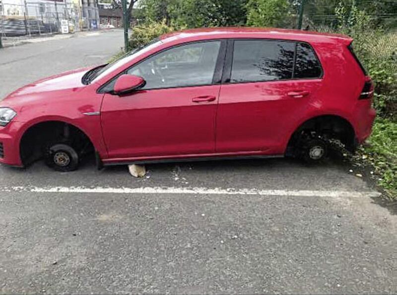 The Southern Health &amp; Social Care Trust is &quot;reviewing security arrangements&quot; at Craigavon Area Hospital after four wheels were stolen off a nurse&#39;s car parked at the site while they worked a shift 