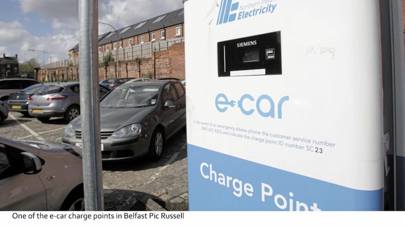An e-car charging point in Belfast. Picture by Hugh Russell 