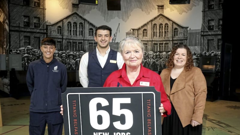 L-R: Titanic Belfast staff Tammy Upton, housekeeper; Chris Orr, retail outlets officer; Stella Hunt, visitor experience crew and Heather Graham, head of HR. Picture by Darren Kidd/Press Eye 