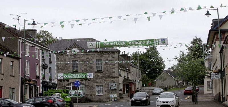 The village of Ederney decked out in the Fermanagh colours. Picture by Ann McManus 