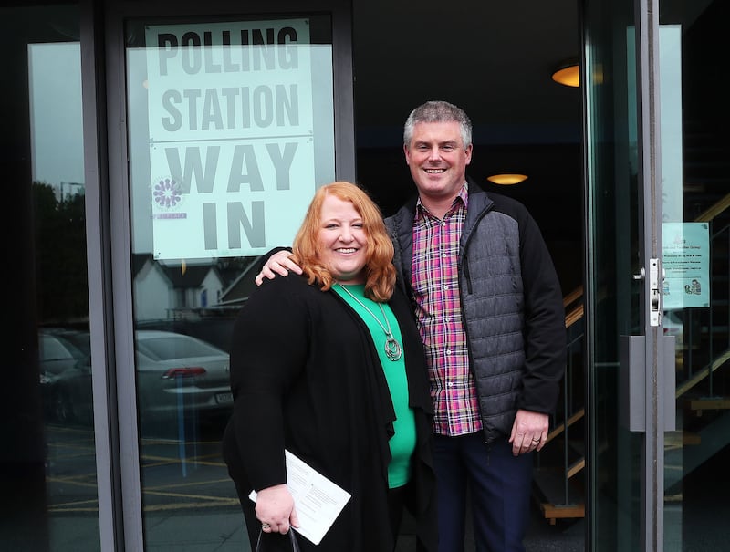 Alliance leader Naomi Long and her husband Michael arriving at St Colmcilles Parish Church, Upper Newtownards Road, Belfast, to cast their votes in the 2017 General Election.  Brian Lawless/PA Wire