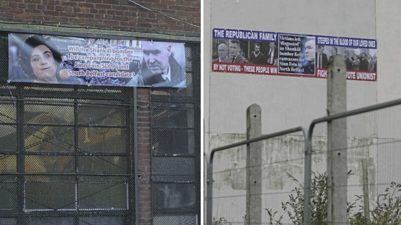 Loyalist banners targeting the SDLP&#39;s Claire Hanna and Sinn F&eacute;in&#39;s John Finucane 