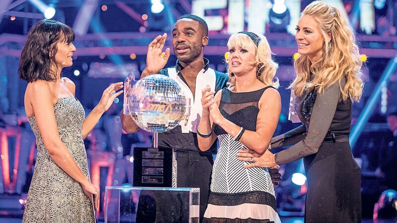 Strictly Come Dancing winners Ore Oduba and Joanne Clifton with presenters Caludia Winkleman, left, and Tess Daly. Picture by Guy Levy, BBC, Press Association&nbsp;<br />&nbsp;