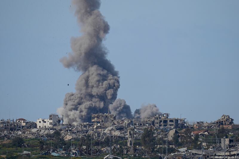 Smoke rises following an Israeli bombardment in the Gaza Strip (Ohad Zwigenberg/AP)