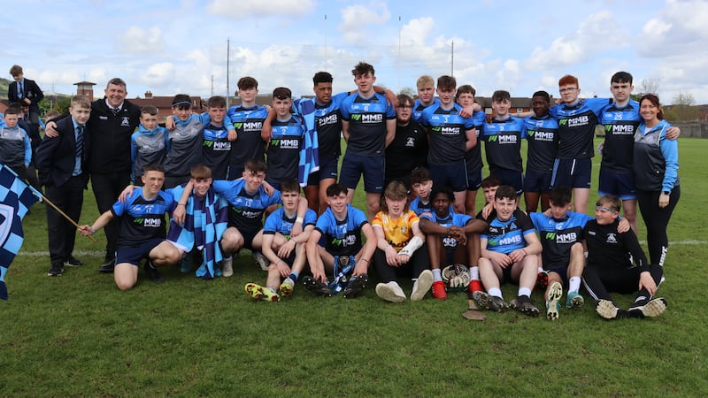 St Benedict’s, Randalstown pictured after winning the Noone Cup with a convincing 10-point victory over St Malachy’s, Castlewellan at Corrigan Park yesterday                 Picture: Sarah Geoghegan