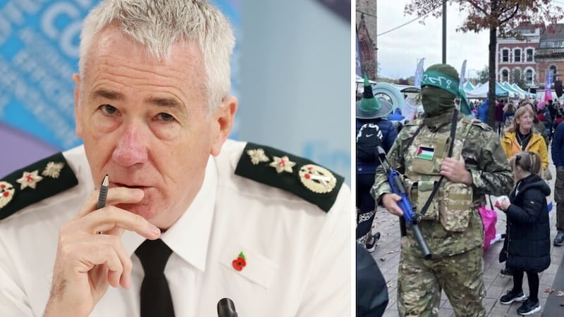 Interim PSNI Chief Constable Jon Boutcher questioned whether an image online of a person dressed as a Hamas fighter during a Halloween event could have been generated by AI (Liam McBurney/PA)