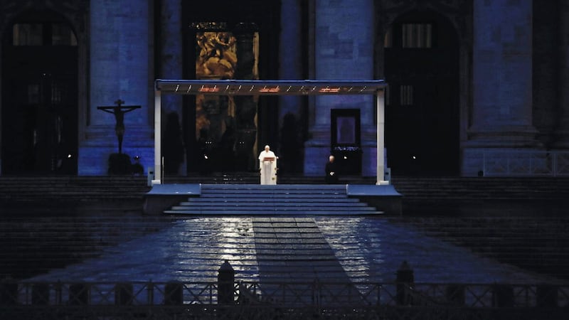 The isolation and loneliness of the Covid-19 pandemic - which afflicted Pope Francis, pictured in an empty St Peter&#39;s Square in March 2020, as much as anyone else - emphasised that &#39;we all need one another&#39;. Picture by AP Photo/Alessandra Tarantino 
