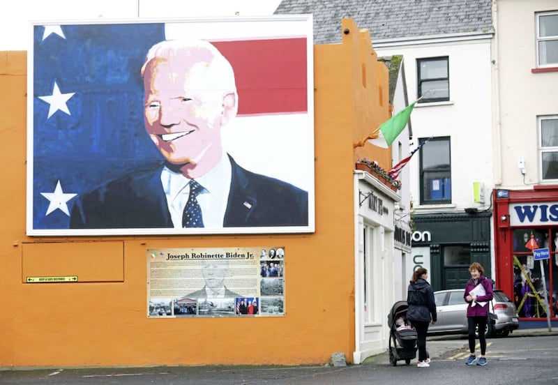 A mural of US presidential candidate Joe Biden on a gable wall in Ballina, Co Mayo, in the Republic of Ireland ahead of his 2023 visit. Picture by Peter Morrison/AP