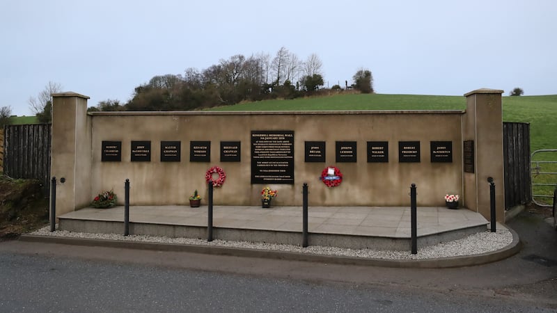 A general view of the Kingsmill memorial wall at the scene of the atrocity in Co Armagh