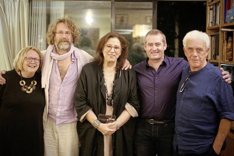 Kathryn Baird, producer of The Laughing Boy; traditional musician and member of Hothouse Flowers Liam &Oacute; Maonla&iacute;; the Greek singer Maria Farantouri; uilleann piper, David Power; and poet, Theo Dorgan, who presents the film 