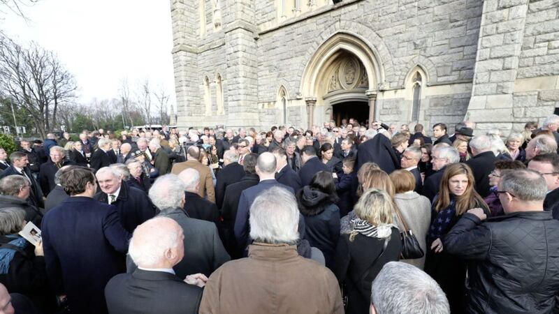 Mourners attend the funeral of the former Irish attorney general. Picture by Niall Carson, Press Association 