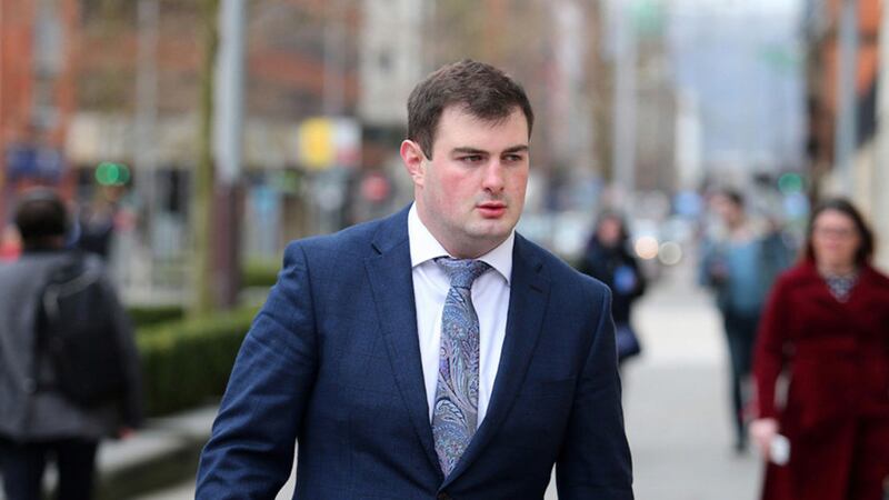 &nbsp;Rory Harrison arriving at court today where his barrister is addressing the jury. Picture by Mal McCann