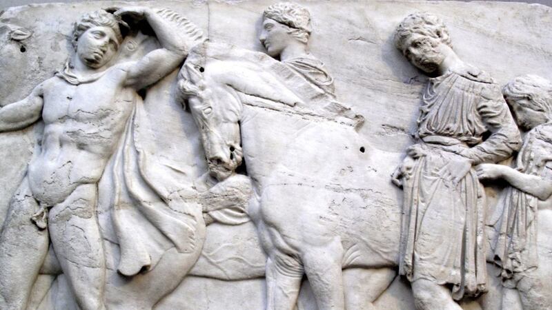 Section of a frieze of the Parthenon Marbles from the Acropolis in Athens, which are controversially held in the British Museum. Bruce Clark believes it should be &#39;reunified&#39; with the rest of the frieze in the new Acropolis Museum 