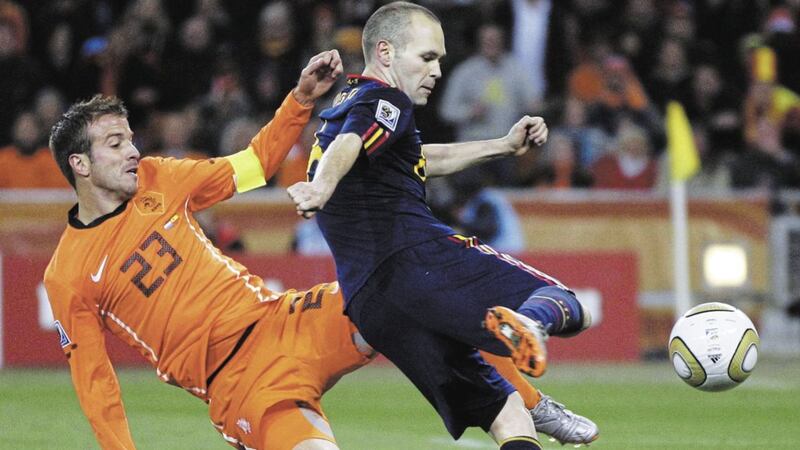 Spain&#39;s Andres Iniesta scores the winning goal against Holland in the 2010 World Cup final. The Barcelona midfielder will leave Camp Nou at the end of the season after 21 years 