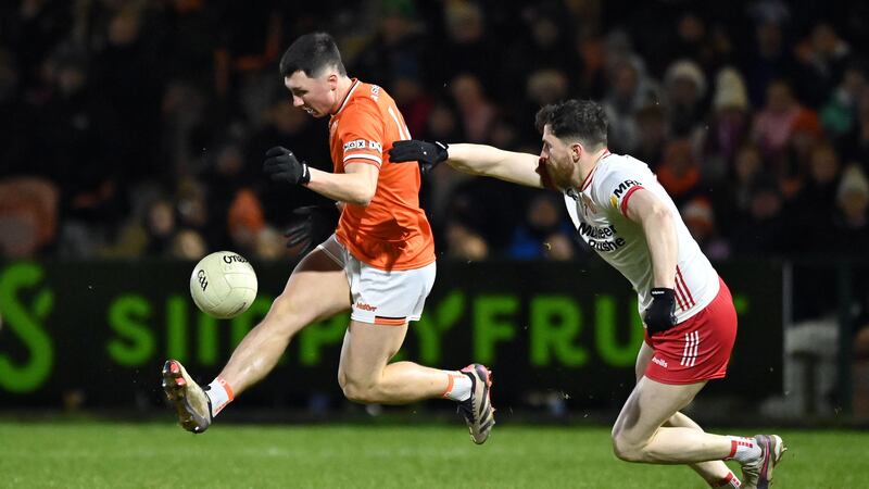 Saturday 1st February 2025
Oisin Conaty of Armagh in action against Rory Brennan of Tyrone in the Allianz National Football League at Athletic grounds Co Armagh . Picture Oliver McVeigh