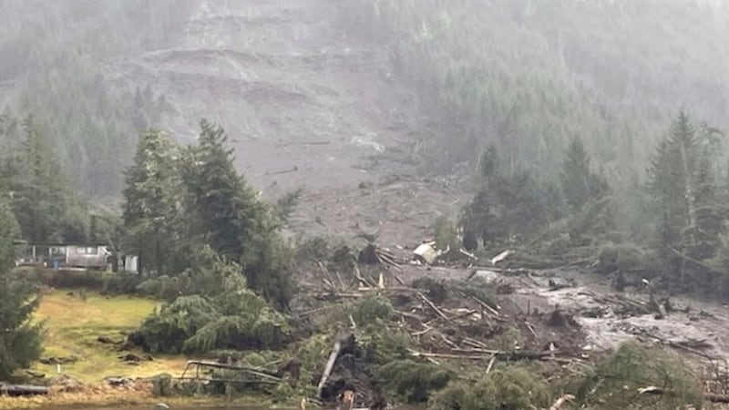 The aftermath of a landslide in Wrangell, Alaska (US Coast Guard photo via AP)