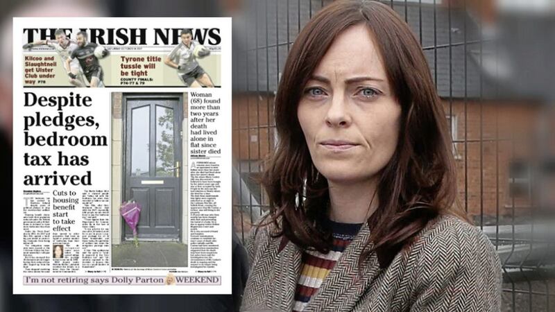 The SDLP&#39;s Nichola Mallon, and inset, how The Irish News reported on the &#39;bedroom tax&#39; hitting the north 