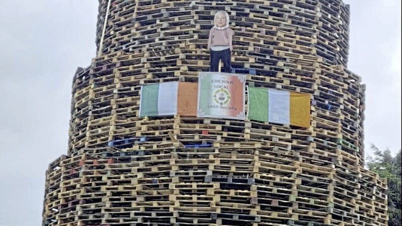 An effigy of Sinn F&eacute;in vice president Michelle O&#39;Neill was erected on a bonfire in Dungannon in an episode being treated as a hate crime 