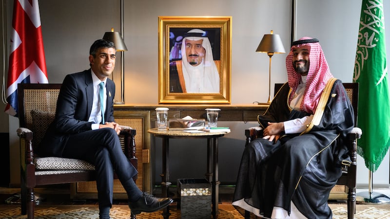 Prime Minister Rishi Sunak and Crown Prince Mohammed bin Salman of Saudi Arabia during a bilateral meeting at the G20 summit in Indonesia last year (Leon Neal/PA)