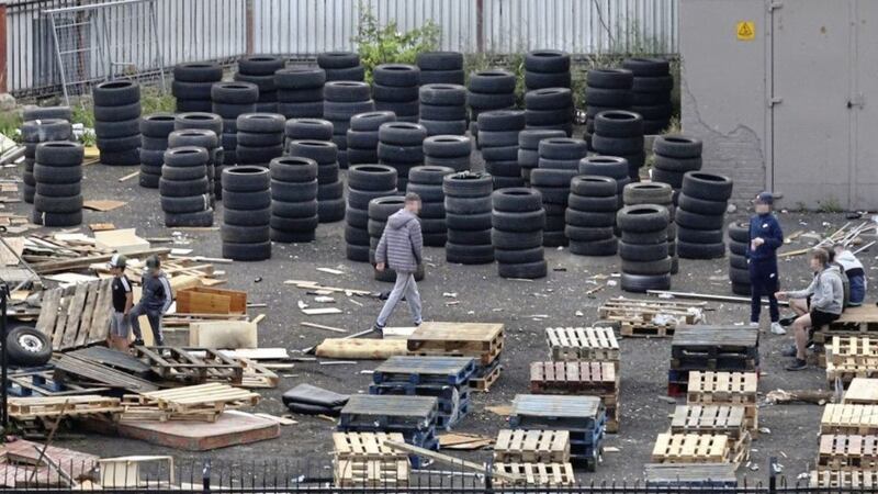 Tyres and other material is being stockpiled in Derry&#39;s Bogside for an August 15 bonfire. PICTURE: Margaret McLaughlin 