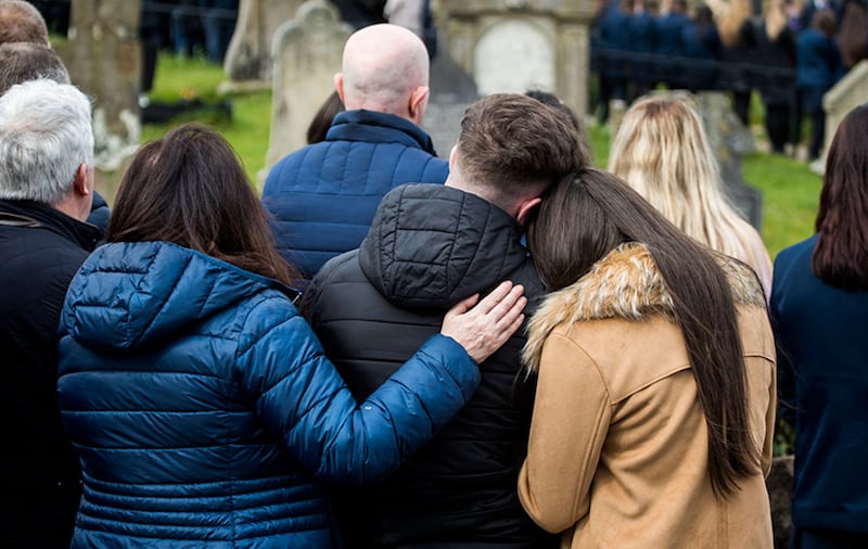 Mourners pictured at the funeral of Connor Currie at St Malachy's Church, Edendork. Picture by Brian Lawless, Press Association&nbsp;