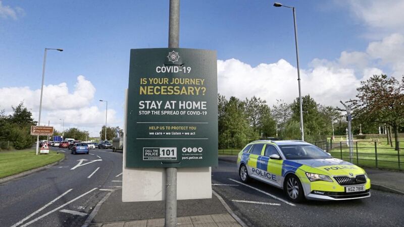 A sign close to the Strabane/Lifford border in Co Tyrone warns against unnecessary journeys amid concerns over rising Covid cases. Picture by Margaret McLaughlin 