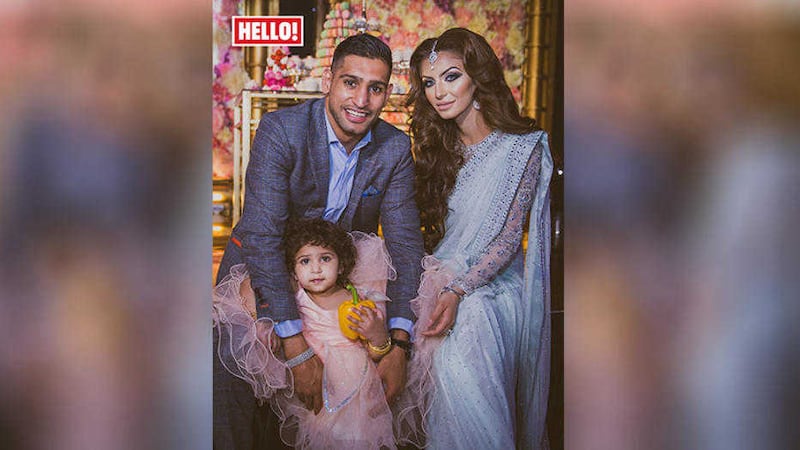 Boxer Amir Khan and his wife Faryal Makhdoom, who have spent &pound;100,000 on their daughter Lamaisah's second birthday party. Picture by Hello! Magazine/Press Association