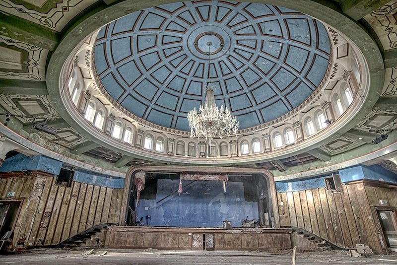 The beautiful blue domed roof of an abandoned dance hall, built in the 1970s and approved for demolition last year 