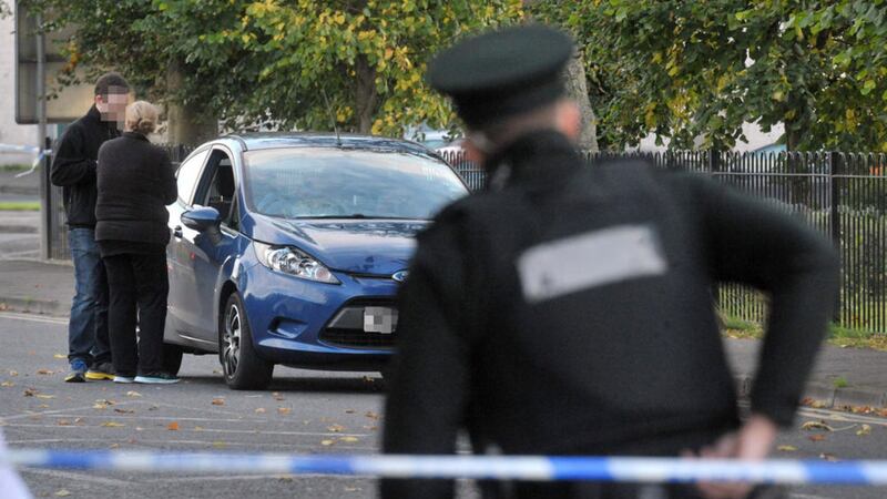 Police on Scarva Road in Banbridge after two schoolgirls were knocked down. Picture by Alan Lewis, Photopress 