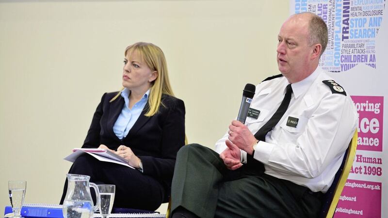 Former Policing Board Human Rights Advisor Alyson Kilpatrick pictured with PSNI Chief Constable George Hamilton  