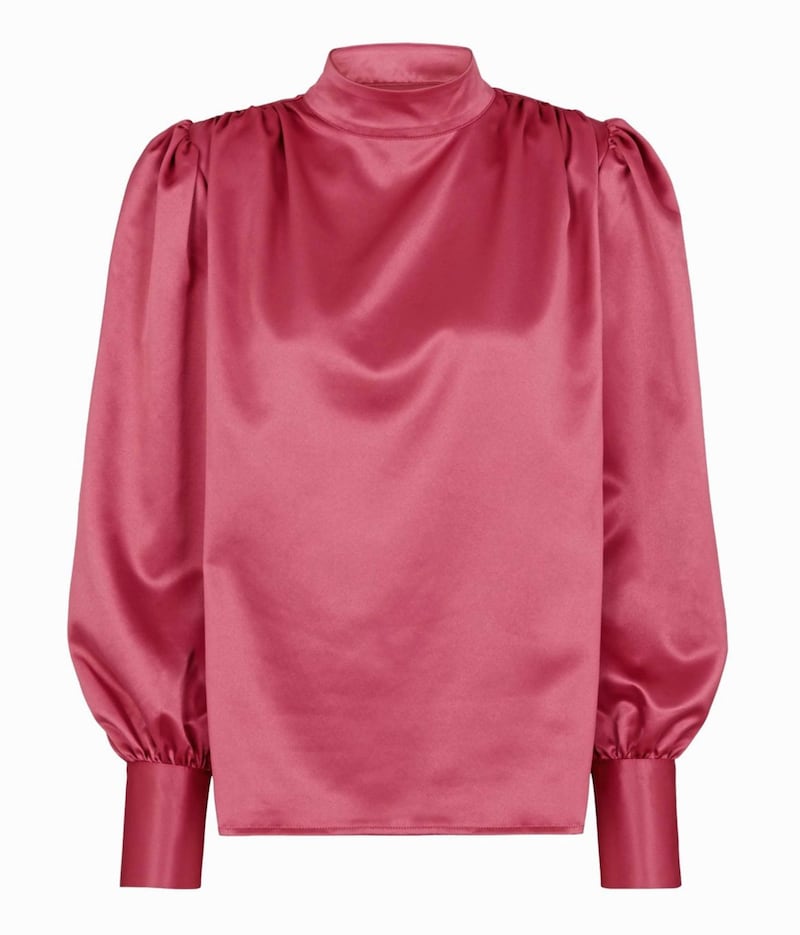 Very Michelle Keegan Satin High Neck Blouse Pink, &pound;32, available from Very