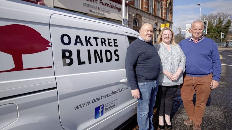 Bedwin Soft Furnishings directors Ossie Wallace and Erica Maxwell with (right) Alan Pickering, founder of Oaktree Blinds 