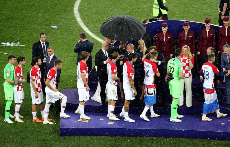 Croatia walk up to receive their runners up medals after the FIFA World Cup Final at the Luzhniki Stadium in MoscowCroatia walk up to receive their runners up medals after the FIFA World Cup Final at the Luzhniki Stadium in Moscow