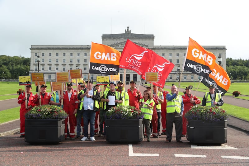 Harland and Wolff employees protest to save the shipyard at Stormont House in Belfast, where Prime Minister Boris Johnson is visiting. Picture by Liam McBurney/PA Wire