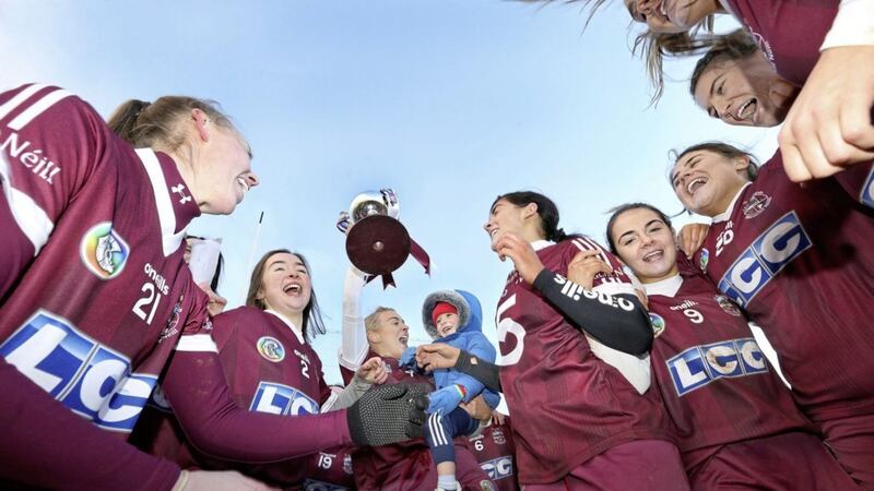 Celebrations as Slaughtneil lift their fifth Ulster Senior Camogie title in a row after beating Loughgiel in a replay earlier this month.<br /> Picture Margaret McLaughlin