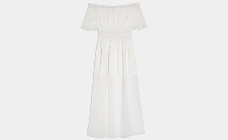 PETITE Dobby Bardot Maxi Dress in Ivory, &pound;19.50 (was &pound;39), Miss Selfridge 