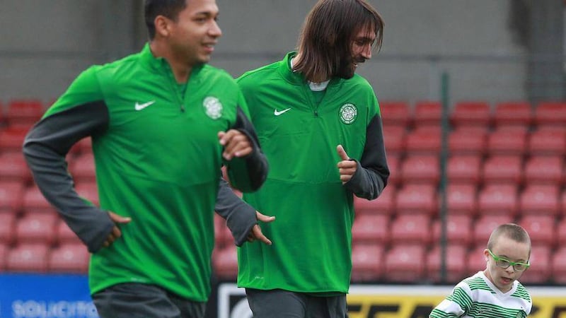 Jay Beatty with Celtic star Georgios Samaras. Picture by Hugh Russell 