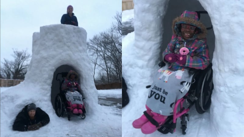Gregg Eichhorn made his daughter Zahara a brilliant castle as snow fell on Cincinnati, Ohio.