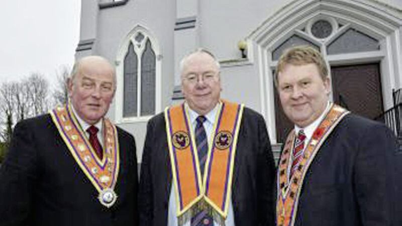 (L-R) Orange grand master Edward Stevenson, grand secretary Rev Mervyn Gibson and deputy grand master Harold Henning 