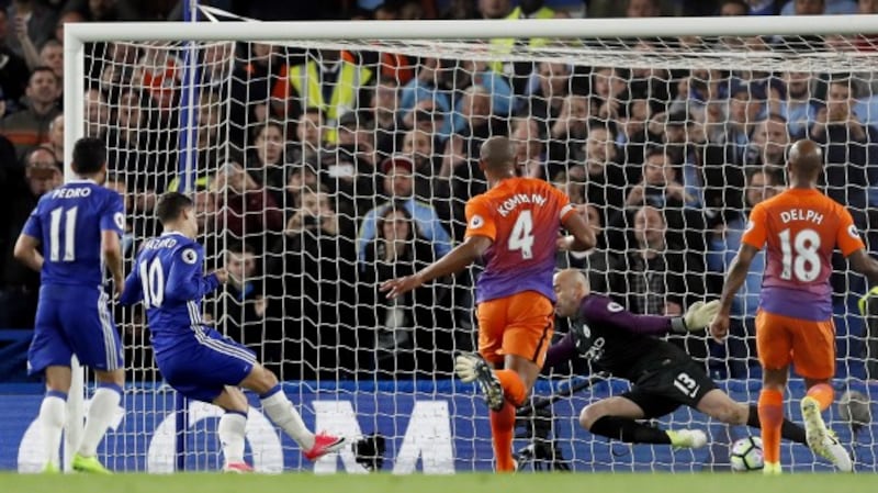 Chelsea's Eden Hazard scores against Manchester City