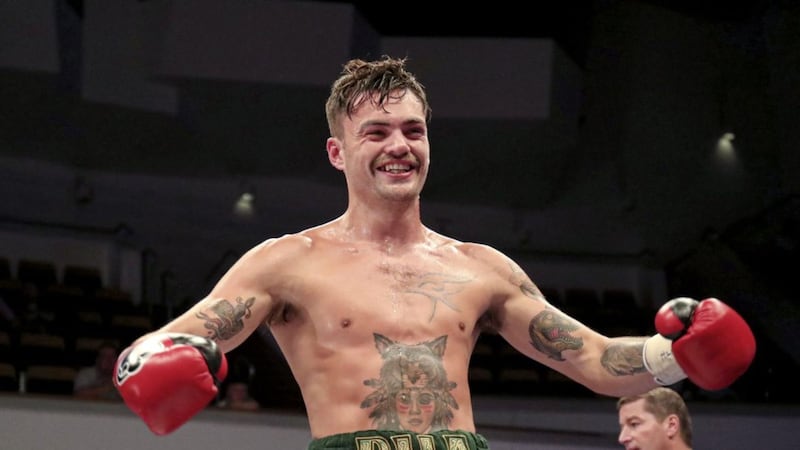 Tyrone McKenna celebrates victory over Ferenc Katona in the International Super-Lightweight Contest at Waterfront Hall 