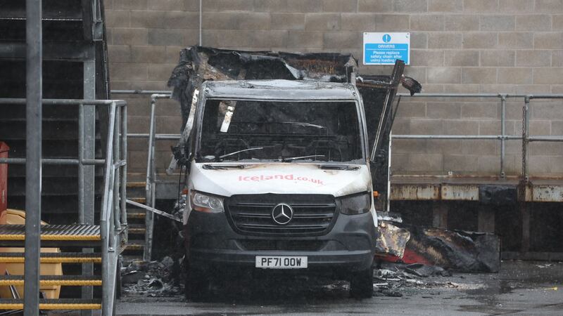 A van that caught fire outside Ards Shopping Centre on Wednesday. Picture by Mal McCann
