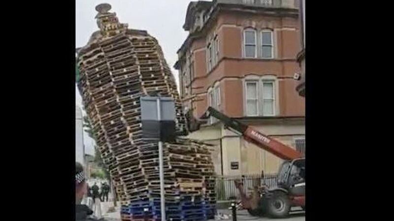 The video emerged of the removal of an east Belfast bonfire from inside a PSNI Land Rover 