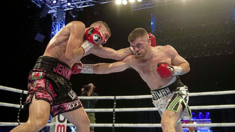 Paddy Gallagher hits the target in Saturday night's British and Commonwealth welterweight title fight. Picture Mark Marlow