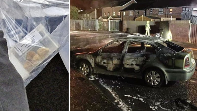 Pictured right, a part of a device removed from a car at Shandon Park Golf Club in east Belfast last weekend. One of the two cars involved in the attack was found burnt out in the Ardoyne area of Belfast&nbsp;