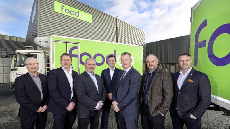 Henderson Foodservice has added to its expanding portfolio with the acquisition of multi depot food service company Foodco. Cathal Geoghegan (third right), managing director of Henderson Foodservice, is pictured with Henderson and Foodco directors (from left) Pat McGarry, Gary McIlroy, Barry Monaghan, Billy Moore, Robert Walsh and Alan Kelly 