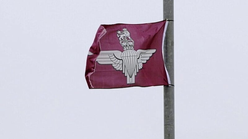 Parachute Regiment flags were erected in Derry's Fountain area in January ahead of the 51st anniversary of Bloody Sunday.