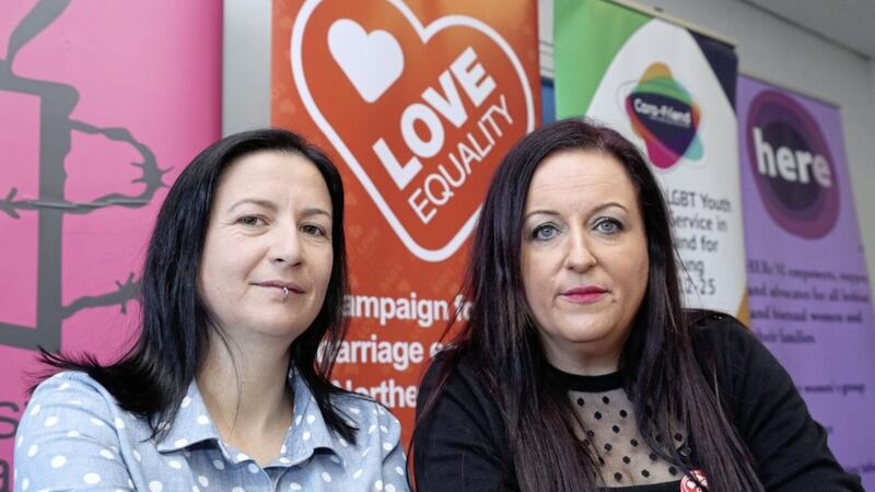 Cara McCann (right) and civil partner Amanda McGurk campaigning last year for marriage equality 